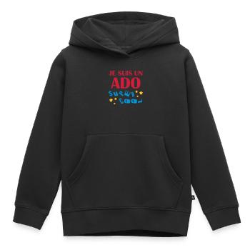 adolescent / enfant / ado / adolescente - Sweat Premium à capuche enfant bio - noir - Devant - AI Model Kid Male (0cm)