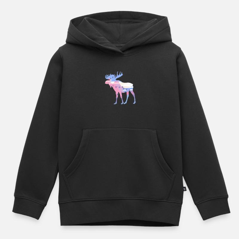 Elch - Kinder Premium Organic Hoodie - Schwarz