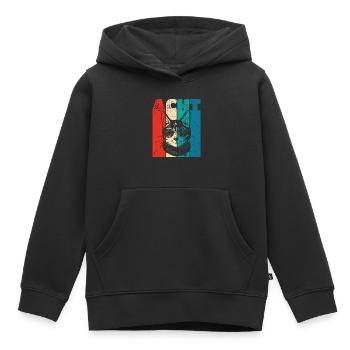 Retro Eight 8 ans 8 . Anniversaire Cool Cat - Sweat Premium à capuche enfant bio - noir - Devant - AI Model Kid Male (0cm)