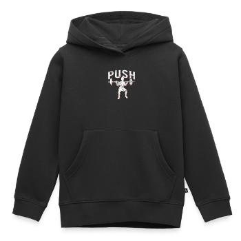 Strength Sports Bodybuilder Push - Kids Premium Organic Hoodie - black - Front - AI Model Kid Male (0cm)