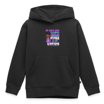 Animé Manga Humour Japonais Kawaii Fille - Sweat Premium à capuche enfant bio - noir - Devant - AI Model Kid Male (0cm)