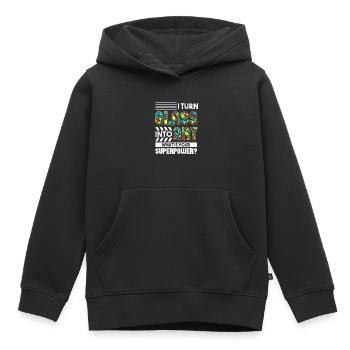 Je transforme le verre en art Dis-moi ton superpouvoir - Sweat Premium à capuche enfant bio - noir - Devant - AI Model Kid Male (0cm)