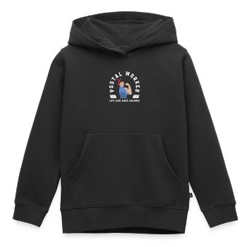 Drôle de lettre Livreur Post Post Cadeaux - Sweat Premium à capuche enfant bio - noir - Devant - AI Model Kid Male (0cm)