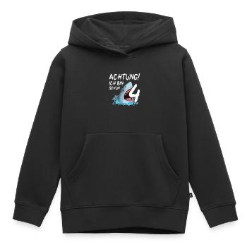 Achtung ich bin schon 4. Kindergeburtstag Hai - Kinder Premium Organic Hoodie - Schwarz - Vorne - AI Model Kid Male (0cm)