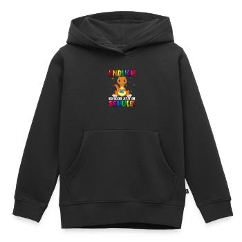 Endlich ich rocke jetzt die Schule Dino - Kinder Premium Organic Hoodie - Schwarz - Vorne - AI Model Kid Male (0cm)