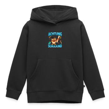 Achtung Schulkind Eule - Kinder Premium Organic Hoodie - Schwarz - Vorne - AI Model Kid Male (0cm)