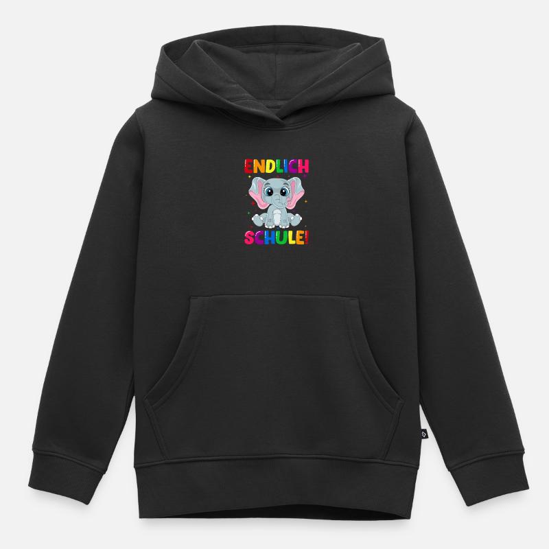 Endlich Schule Elefant Einschulung Schulkind - Kinder Premium Organic Hoodie - Schwarz