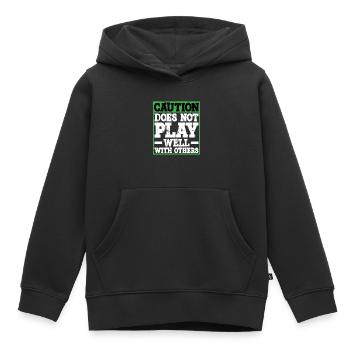 Attention, ne joue pas bien avec les autres 31 - Sweat Premium à capuche enfant bio - noir - Devant - AI Model Kid Male (0cm)