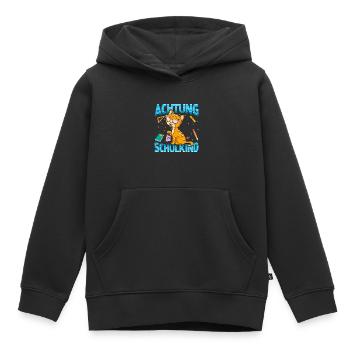 Einschulung Achtung Schulkind Geschenk Kätzchen - Kinder Premium Organic Hoodie - Schwarz - Vorne - AI Model Kid Male (0cm)