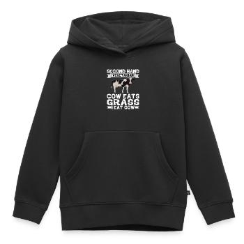 Second Hand Vegetarian, Cow Eats Grass, I Eat Cow2 - Kinder Premium Organic Hoodie - Schwarz - Vorne - AI Model Kid Male (0cm)