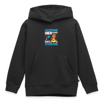 Achtung hier kommt das Schulkind - Kinder Premium Organic Hoodie - Schwarz - Vorne - AI Model Kid Male (0cm)