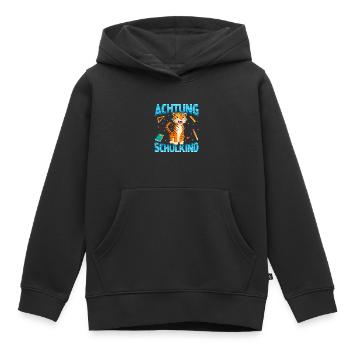 Einschulung Achtung Schulkind Geschenk Tiger - Kinder Premium Organic Hoodie - Schwarz - Vorne - AI Model Kid Male (0cm)