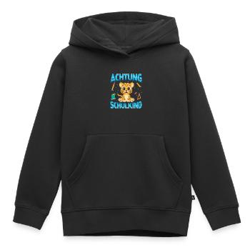 Einschulung Achtung Schulkind Geschenk Leopard - Kinder Premium Organic Hoodie - Schwarz - Vorne - AI Model Kid Male (0cm)
