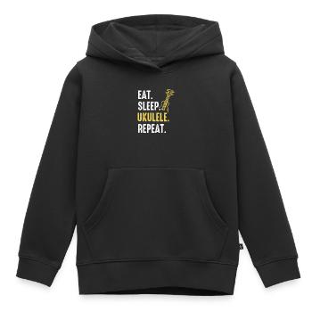 Instrument ukulélé - Sweat Premium à capuche enfant bio - noir - Devant - AI Model Kid Male (0cm)