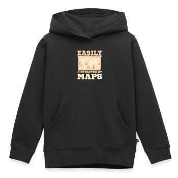 Easily distracted by maps geography mapping - Kids Premium Organic Hoodie - black - Front - AI Model Kid Male (0cm)