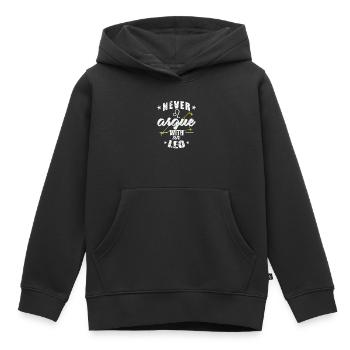 Signe du zodiaque Ne jamais se disputer avec un Lion - Sweat Premium à capuche enfant bio - noir - Devant - AI Model Kid Male (0cm)
