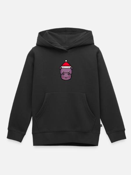 Hippo Pixelated Christmas - Lustige - Kinder Premium Organic Hoodie - Schwarz
