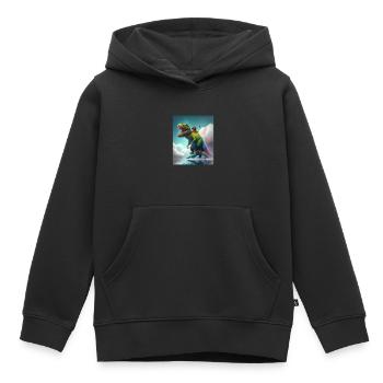 Drôle de dessin animé Loutres Loutre Chevauchant Dinosaure Vert - Sweat Premium à capuche enfant bio - noir - Devant - AI Model Kid Male (0cm)