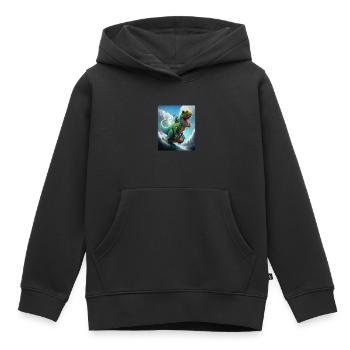 Drôle de dessin animé Loutres Loutre Chevauchant Dinosaure Vert - Sweat Premium à capuche enfant bio - noir - Devant - AI Model Kid Male (0cm)