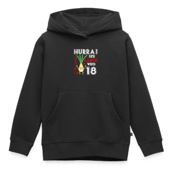 Hurra Der Lauch Wird 18 Geburtstag Volljährig - Kinder Premium Organic Hoodie - Schwarz - Vorne - AI Model Kid Male (0cm)