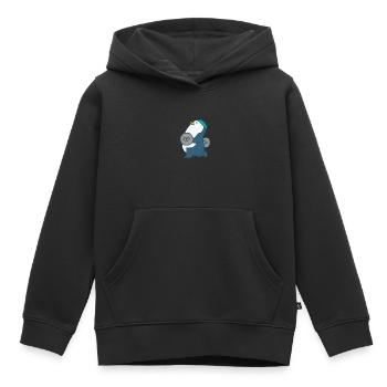 Pingouin fait du fitness avec des poids d’oiseau - Sweat Premium à capuche enfant bio - noir - Devant - AI Model Kid Male (0cm)