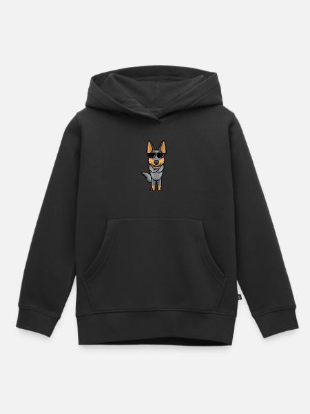Émoticône Kawaii du bouvier australien Blue Heeler - Sweat Premium à capuche enfant bio - noir