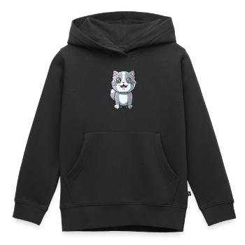 Chaton mignon avec œil de chat pour les propriétaires de chats - Sweat Premium à capuche enfant bio - noir - Devant - AI Model Kid Male (0cm)