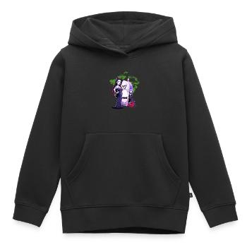 Goth Pin Up Girl debout à côté d’une tombe - Gothique - Sweat Premium à capuche enfant bio - noir - Devant - AI Model Kid Male (0cm)
