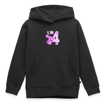 Dinosaure mignon Je suis 4 Dino Birthday Girl - Sweat Premium à capuche enfant bio - noir - Devant - AI Model Kid Male (0cm)