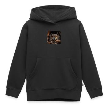 Eulen Kauz Owl Uhu Nachteule Eule - Kinder Premium Organic Hoodie - Schwarz - Vorne - AI Model Kid Male (0cm)