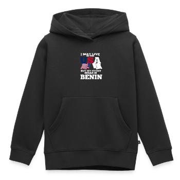 Bénin États-Unis - Sweat Premium à capuche enfant bio - noir - Devant - AI Model Kid Male (0cm)