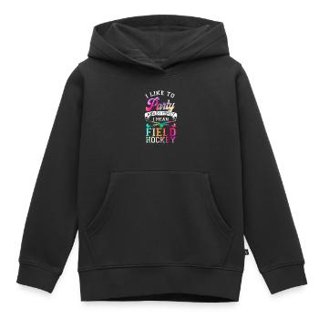Hockey sur gazon, j’aime faire la fête et - Sweat Premium à capuche enfant bio - noir - Devant - AI Model Kid Male (0cm)