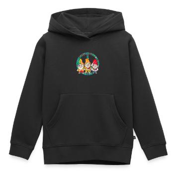 Trois Gnomes Hippies Groovy Bandage Dye Gnomies - Sweat Premium à capuche enfant bio - noir - Devant - AI Model Kid Male (0cm)