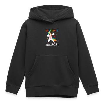 Légendaire depuis 2021 Né anniversaire Licorne - Sweat Premium à capuche enfant bio - noir - Devant - AI Model Kid Male (0cm)