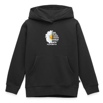 Je peux tout faire à travers la fleur de marguerite du Christ - Sweat Premium à capuche enfant bio - noir - Devant - AI Model Kid Male (0cm)