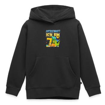 7th Birthday, 7 Years Old Dinosaur Dino - Kids Premium Organic Hoodie - black - Front - AI Model Kid Male (0cm)