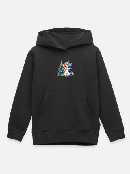 Einhorn Weihnachtsbaum Kawaii - Kinder Premium Organic Hoodie - Schwarz