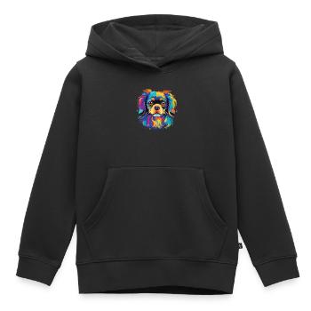 Aquarelle colorée épagneul tibétain - Sweat Premium à capuche enfant bio - noir - Devant - AI Model Kid Male (0cm)