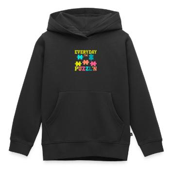 Puzzle Pièce Puzzle Amateur de Puzzle - Sweat Premium à capuche enfant bio - noir - Devant - AI Model Kid Male (0cm)