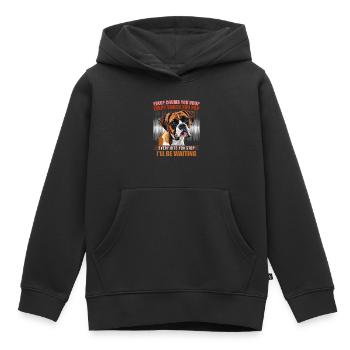 Boxer CHAQUE MIETTE QUE TU LÂCHES, JE T’ATTENDRAI - Sweat Premium à capuche enfant bio - noir - Devant - AI Model Kid Male (0cm)