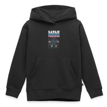 Satan Respects Pronouns Satanic Pentagram - Kids Premium Organic Hoodie - black - Front - AI Model Kid Male (0cm)