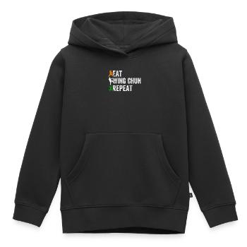 Manger Wing Chun Repeat - Wing Chun drôle - Sweat Premium à capuche enfant bio - noir - Devant - AI Model Kid Male (0cm)