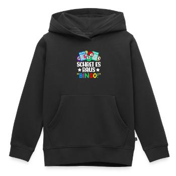 Joueurs de bingo CRIEZ-LE BINGO ! Bingo amusant - Sweat Premium à capuche enfant bio - noir - Devant - AI Model Kid Male (0cm)