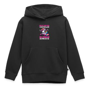 Elle me tend la manette, la reine veut jouer - Sweat Premium à capuche enfant bio - noir - Devant - AI Model Kid Male (0cm)