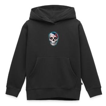 Jour des morts / Crâne de sucre / Femelle / Fleurs - Sweat Premium à capuche enfant bio - noir - Devant - AI Model Kid Male (0cm)