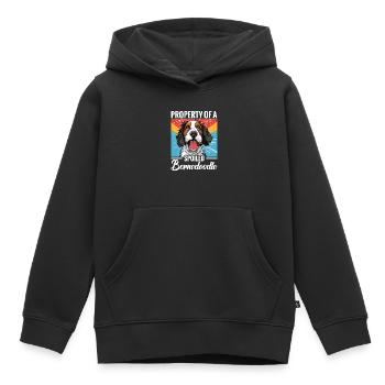 Propriété d’un Bernedoodle gâté - Sweat Premium à capuche enfant bio - noir - Devant - AI Model Kid Male (0cm)