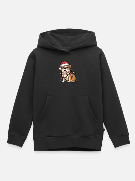 Bouledogue anglais Noël lumières Noël chiens cadeaux - Sweat Premium à capuche enfant bio - noir