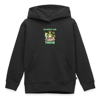 Froschkostüm ICH HÜPFE ZUM THRON Lustiges - Kinder Premium Organic Hoodie - Schwarz - Vorne - AI Model Kid Male (0cm)