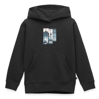 Berlin Skyline City Allemagne Collage Vintage - Sweat Premium à capuche enfant bio - noir - Devant - AI Model Kid Male (0cm)