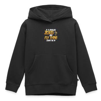 Montage de mouches Montage de mouches Pêche à la mouche Pêche à la mouche - Sweat Premium à capuche enfant bio - noir - Devant - AI Model Kid Male (0cm)